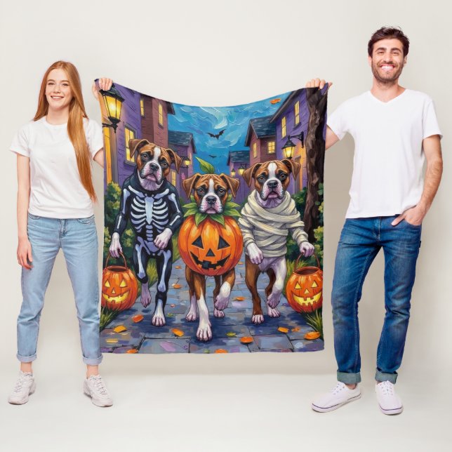 Manta Polar Perros Boxer Trick-or-Treating con disfraces de Ha (In situ)