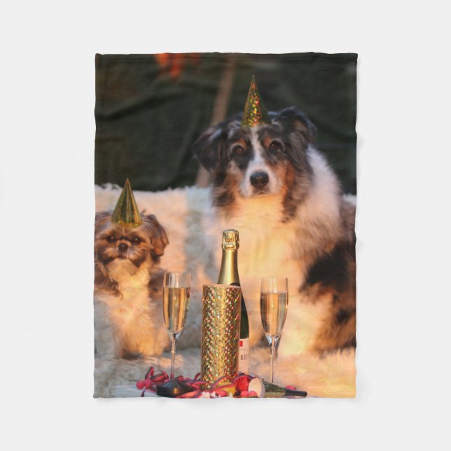 Manta Polar Perros celebrando Año Nuevo (Anverso)