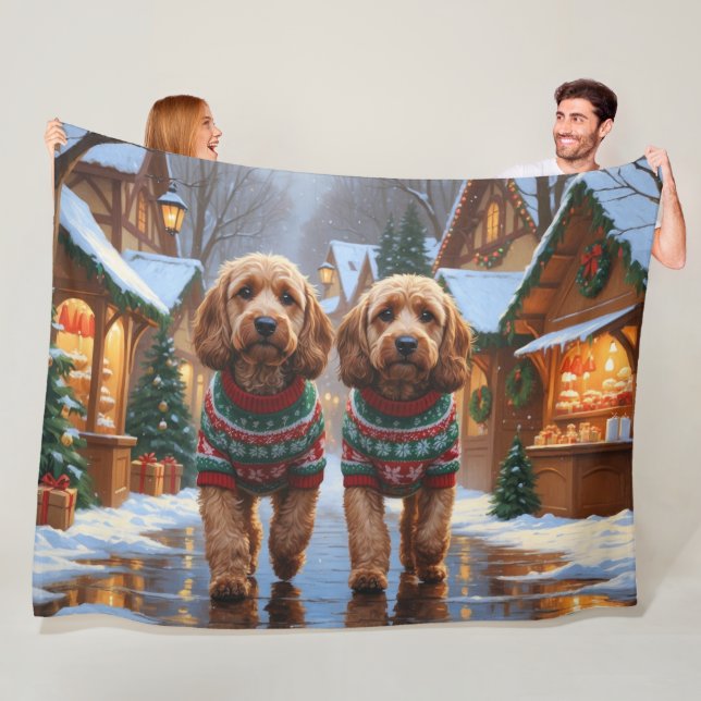 Manta Polar Perros Cockapoo Navidad Nieve Fiesta  (In situ)
