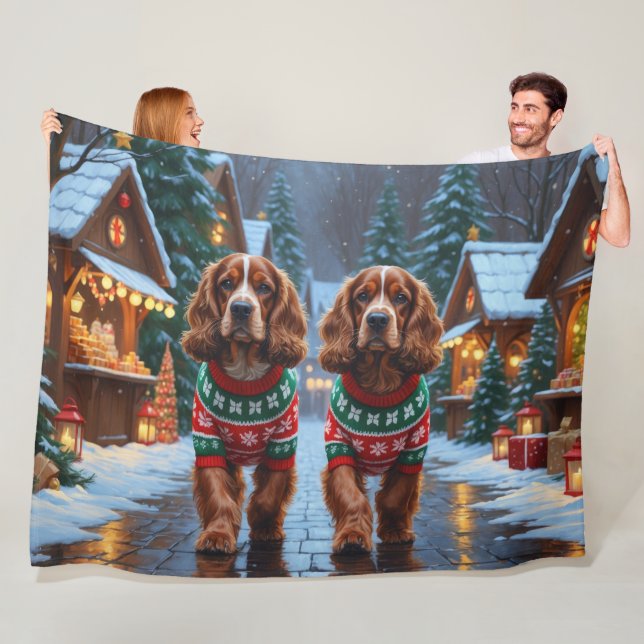 Manta Polar Perros Cocker Spaniel Navidad Nieve Fiesta (In situ)