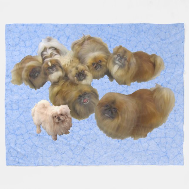 Manta Polar Perros de Pekín en Azul (Frente (Horizontal))