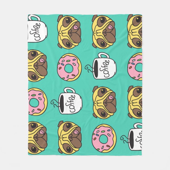 Manta Polar Perros divertidos, donuts, patrón de café. (Anverso)