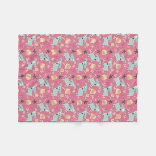 Manta Polar Perros, estrellas y flores (Frente (Horizontal))