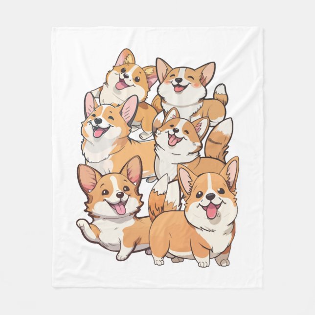 Manta Polar Perros felices de Corgi (Anverso)