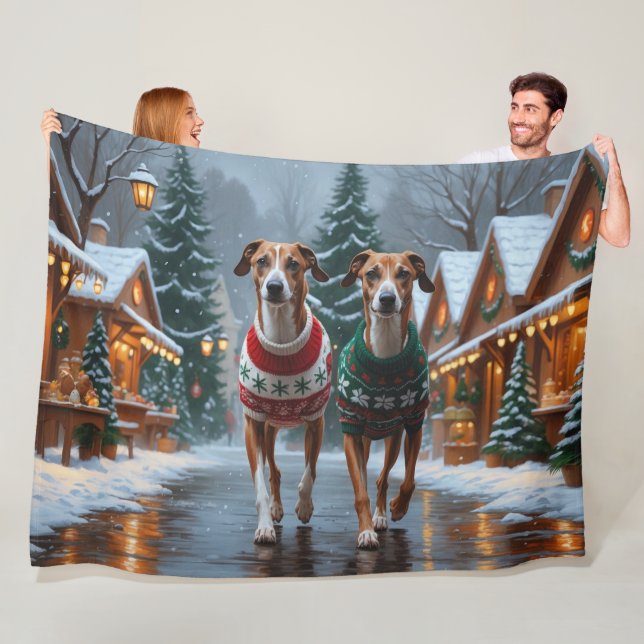 Manta Polar Perros Greyhound Navidad Nieve Fiesta (In situ)