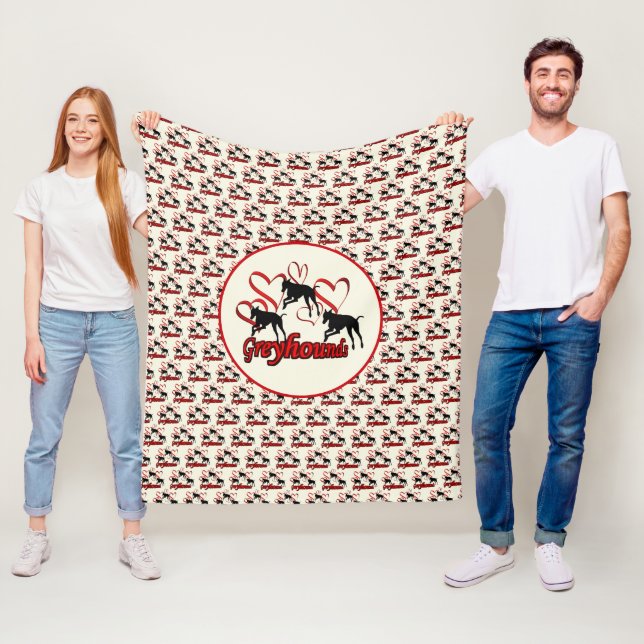 Manta Polar Perros Greyhound Y Corazón Rojo (In situ)