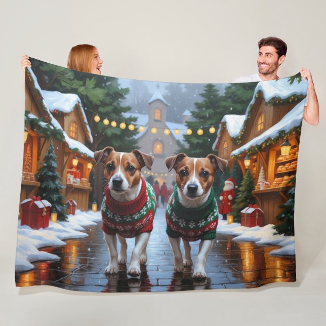 Manta Polar Perros Jack Russell Navidad Nieve Fiesta (In situ)