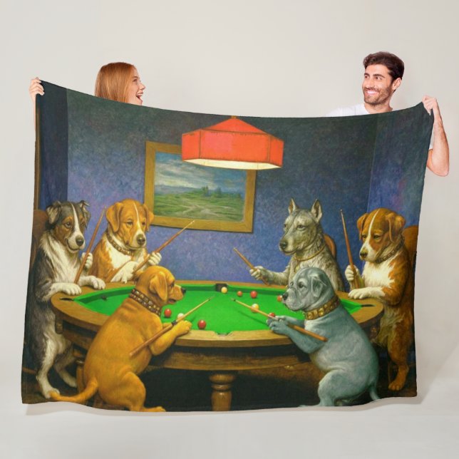 Manta Polar Perros jugando billar snooker broma divertida (In situ)