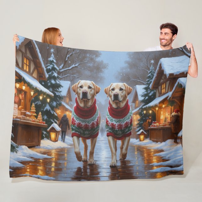 Manta Polar Perros Labrador Navidad Nieve Fiesta (In situ)