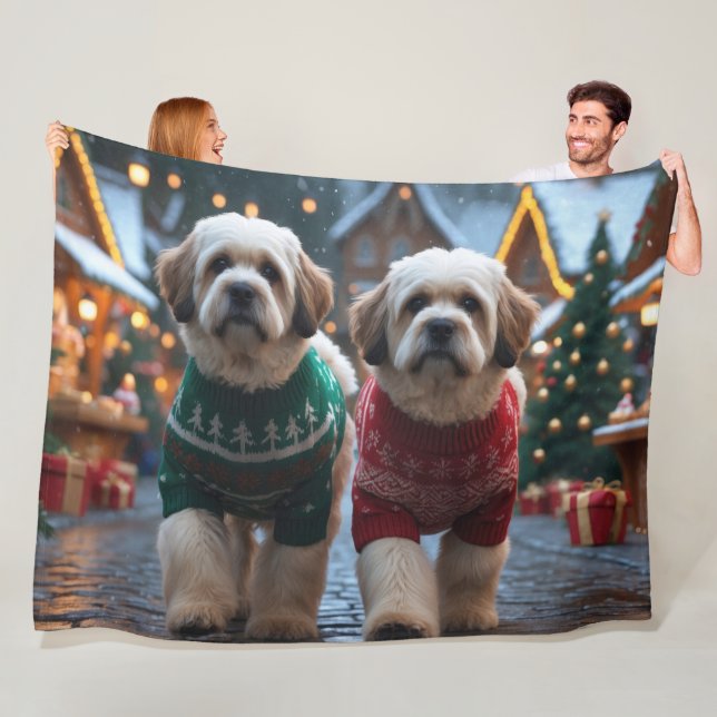 Manta Polar Perros Lhasa Apso Navidad Nieve Fiesta (In situ)