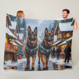 Manta Polar Perros Pastor Alemán Navidad Nieve Fiesta