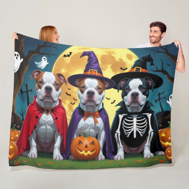 Manta Polar Perros Pitbull Calabaza Halloween Divertido (In situ)
