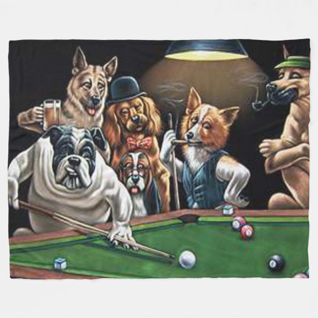 Manta Polar Perros que juegan al billar - bulldog (Frente (Horizontal))
