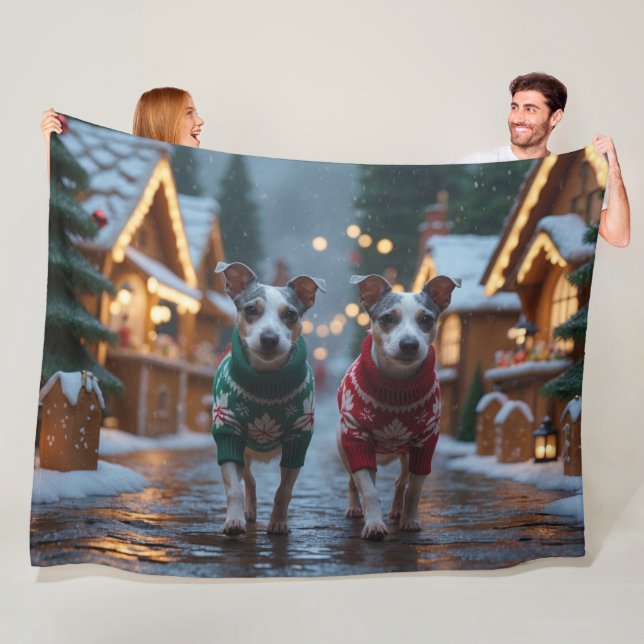 Manta Polar Perros Rat Terrier Navidad Nieve Fiesta (In situ)