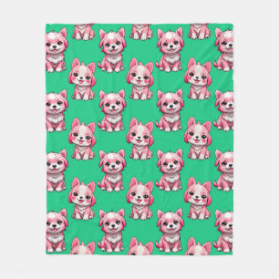Manta Polar Perros rosados lindos - Verde
