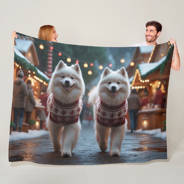 Manta Polar Perros Samoyed Navidad Nieve Fiesta (In situ)