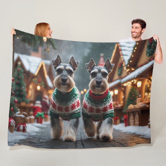 Manta Polar Perros Schnauzer Navidad Nieve Fiesta  (In situ)