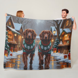 Manta Polar Perros Setter Rojo Irlandés Navidad Nieve Fiesta