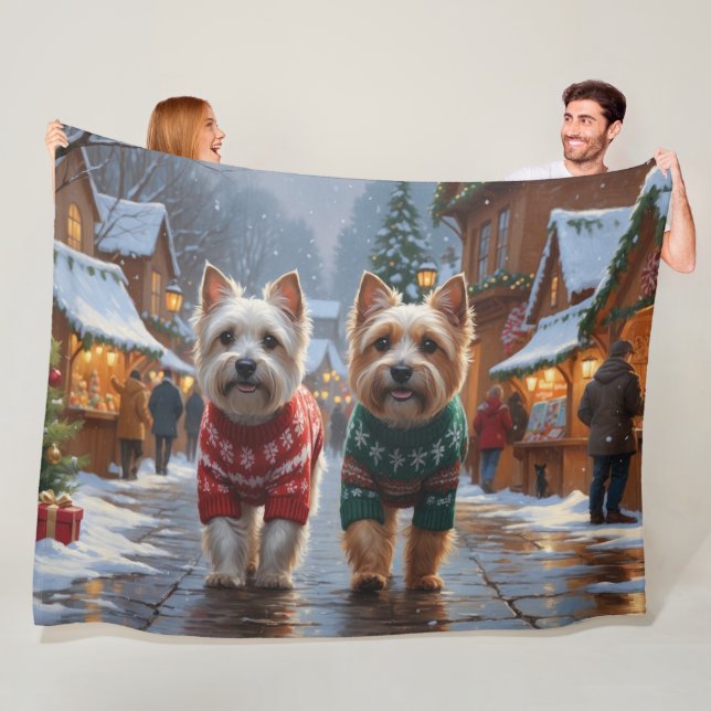 Manta Polar Perros Terrier Cairn Navidad Nieve Fiesta  (In situ)