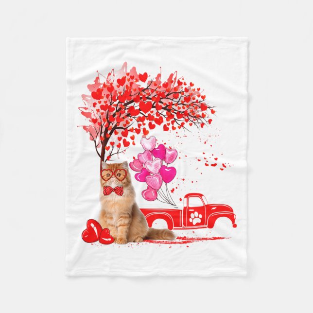 Manta Polar Persian Cat Heart Tree Valentines Day  (Anverso)