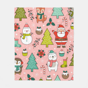 Manta Polar Personaje de dibujos animados, pinos y navidades e