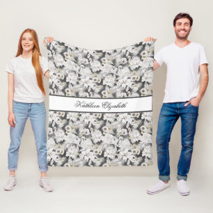 Manta Polar Personaliza Cisne Flor Floral Gris Blanco Elegante