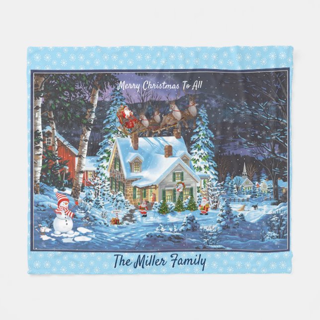Manta Polar Personaliza Navidades Escena De Invierno Santa Sle (Frente (Horizontal))