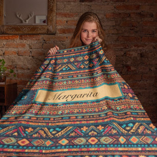 Manta Polar Personalizable de patrones coloridos mexicanos