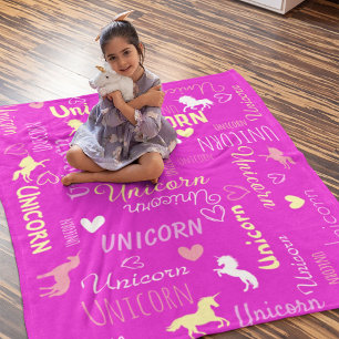 Manta Polar Personalizable mágico unicornio amarillo rosa chic