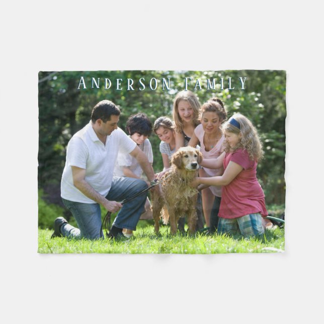 Manta Polar Personalización de fotografía y nombre de familia, (Frente (Horizontal))