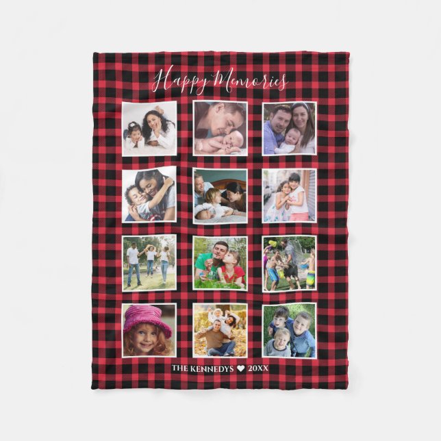 Manta Polar Personalizado 12 Familia Collage de fotos rojo Buf (Anverso)