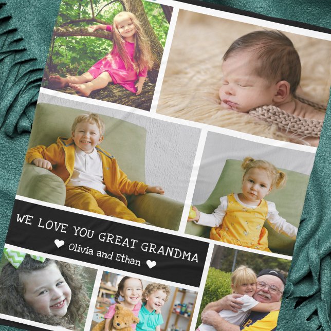 Manta Polar Personalizado 7 Collage de fotos te queremos abuel (Custom 7 Photo Collage We Love You Great Grandma Fleece Blanket)