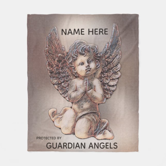 Manta Polar Personalizado Agregar nombre Cherub Angel Blanket (Anverso)