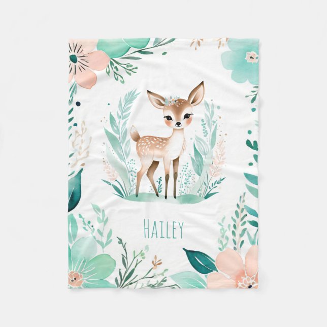Manta Polar Personalizado Baby Fleece Blanket Boho Fawn Design (Anverso)