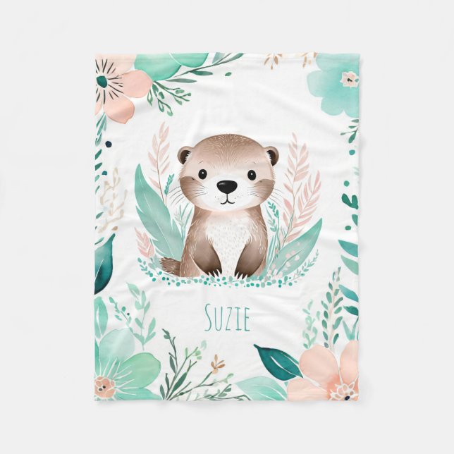 Manta Polar Personalizado Baby Fleece Blanket Boho Otter Desig (Anverso)
