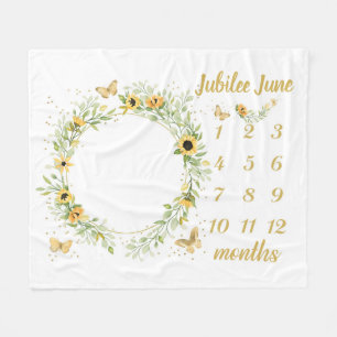 Manta Polar Personalizado bebé hito Monthly Blanket, girasol