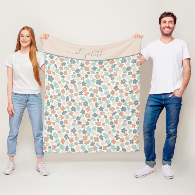 Manta Polar Personalizado Boho Verde Rosa Floral  (In situ)