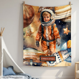 Manta Polar Personalizado Boy Blanket Planetas Astronautas Tem