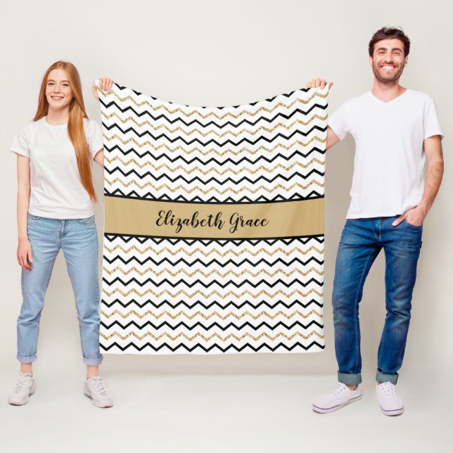 Manta Polar Personalizado Chevron Zig Zag Negro Oro Blanco (In situ)