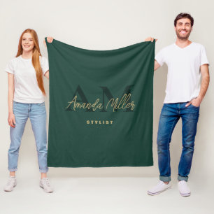 Manta Polar Personalizado Con Nombre Oro Verde Monograma Moder