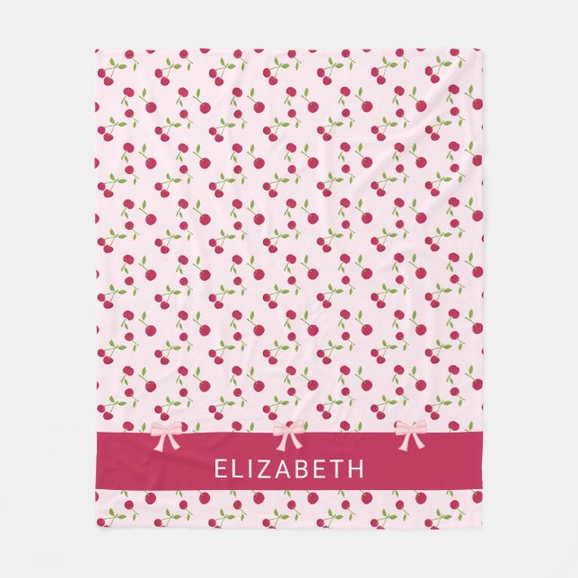 Manta Polar Personalizado Coquette Rosa con Estampado de Cerez (Anverso)