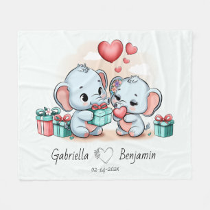 Manta Polar Personalizado Cute Elephant Lover Día de San Valen