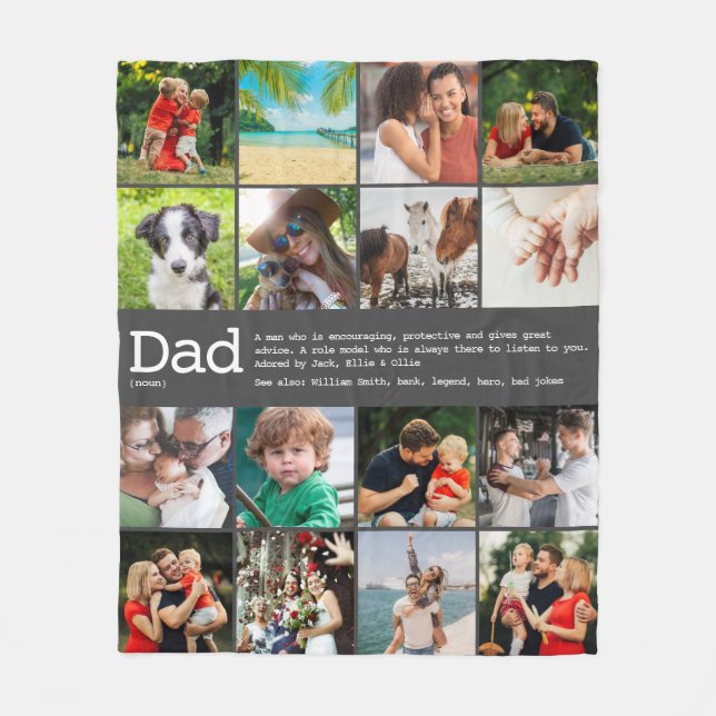 Manta Polar Personalizado Dad Definition Collage de fotos Gray (Anverso)
