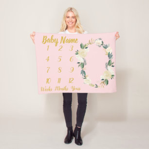 Manta Polar Personalizado de bebé hito en blanco presente