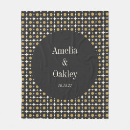 Manta Polar Personalizado de Boda floral de oro negro de media