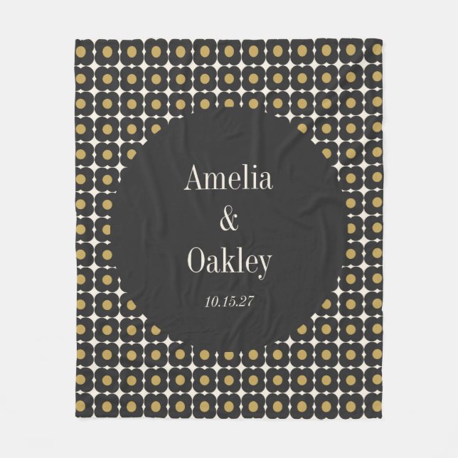 Manta Polar Personalizado de Boda floral de oro negro de media (Anverso)
