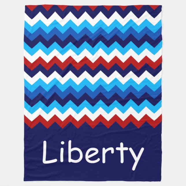 Manta Polar Personalizado de Chevron Azul Rojo  Gran Funda (Anverso)