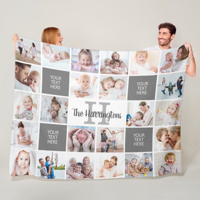 Manta Polar Personalizado de Collage de fotos Monograma 24 Per (In situ)