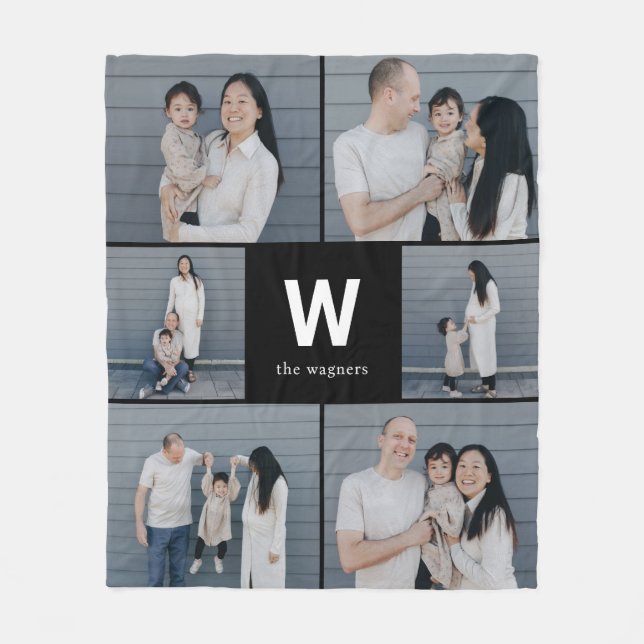 Manta Polar Personalizado de color editable en monograma negri (Anverso)