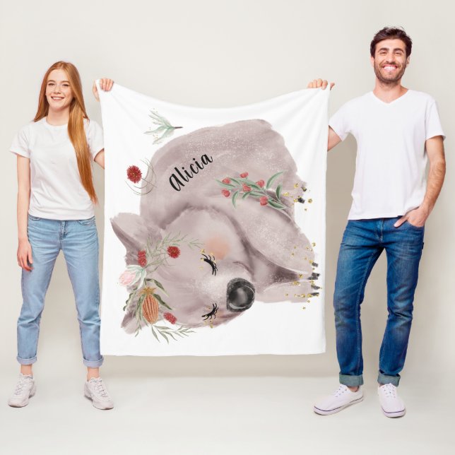 Manta Polar Personalizado de Especkle de Oro Cute Baby Wombat (In situ)